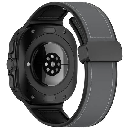 KALEBOL For Samsung Galaxy Watch Ultra 47mm Watch Strap Leather Coated Silicone Band with Magnetic Buckle