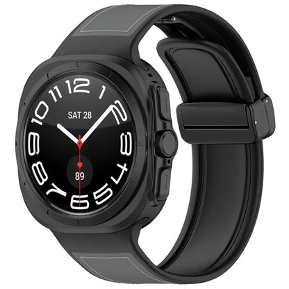 KALEBOL For Samsung Galaxy Watch Ultra 47mm Watch Strap Leather Coated Silicone Band with Magnetic Buckle