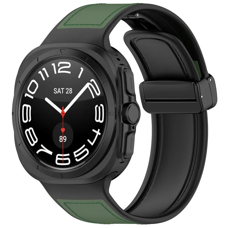KALEBOL For Samsung Galaxy Watch Ultra 47mm Watch Strap Leather Coated Silicone Band with Magnetic Buckle
