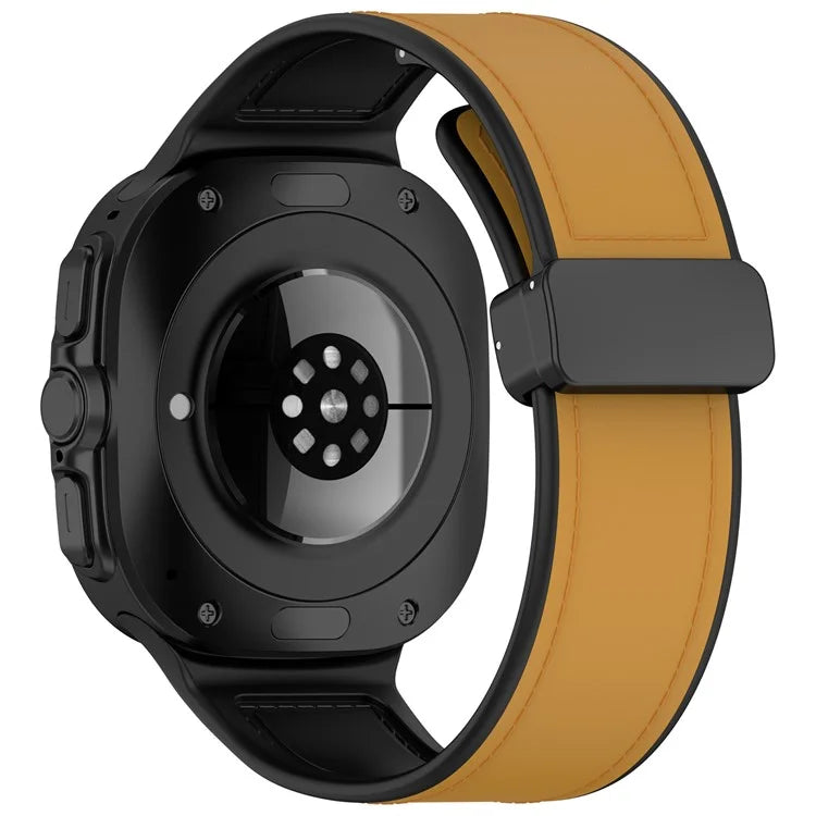 KALEBOL For Samsung Galaxy Watch Ultra 47mm Watch Strap Leather Coated Silicone Band with Magnetic Buckle