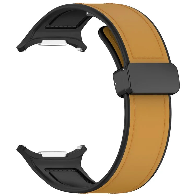 KALEBOL For Samsung Galaxy Watch Ultra 47mm Watch Strap Leather Coated Silicone Band with Magnetic Buckle