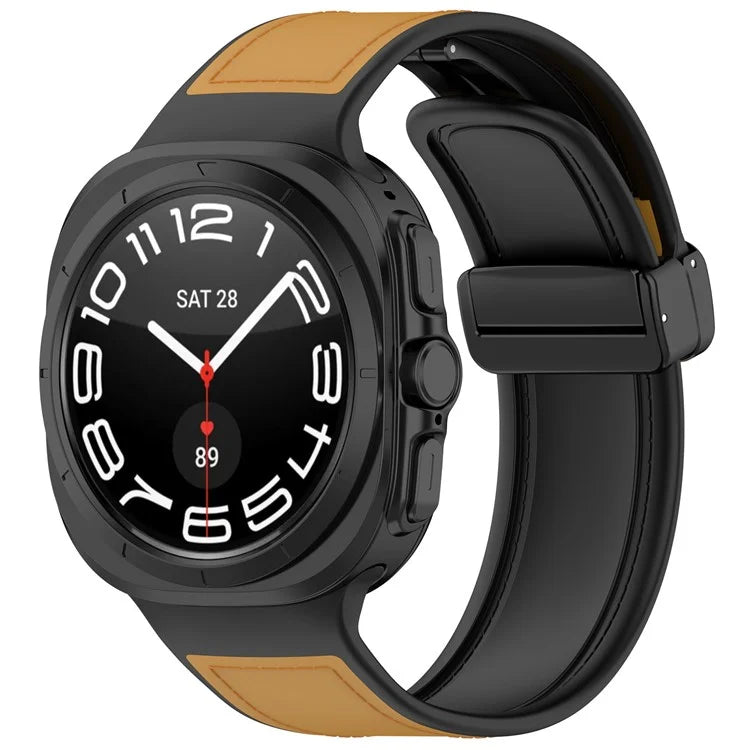KALEBOL For Samsung Galaxy Watch Ultra 47mm Watch Strap Leather Coated Silicone Band with Magnetic Buckle