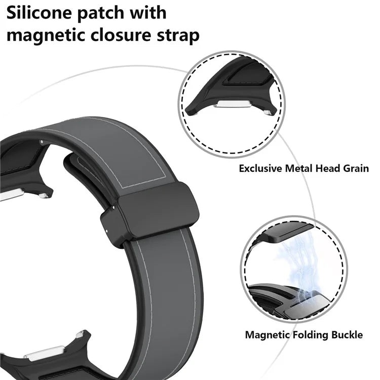 KALEBOL For Samsung Galaxy Watch Ultra 47mm Watch Strap Leather Coated Silicone Band with Magnetic Buckle