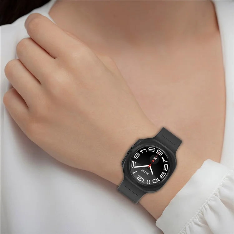 KALEBOL For Samsung Galaxy Watch Ultra 47mm Watch Strap Leather Coated Silicone Band with Magnetic Buckle