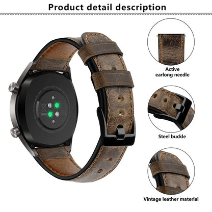 KALEBOL For Huawei Watch 4 Pro / Watch 4 / Watch GT 4 46mm Crackle Genuine Cow Leather Wrist Strap 22mm