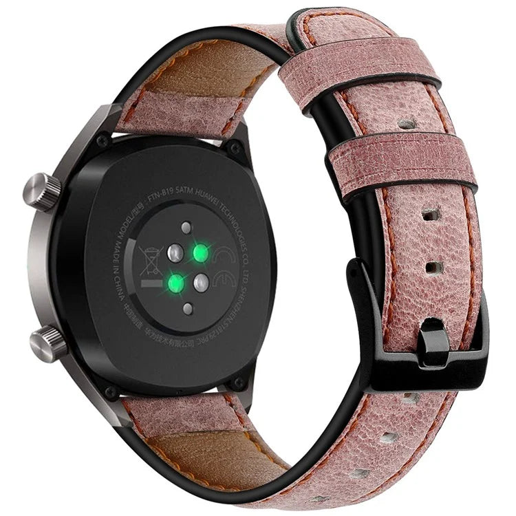KALEBOL For Huawei Watch 4 Pro / Watch 4 / Watch GT 4 46mm Crackle Genuine Cow Leather Wrist Strap 22mm