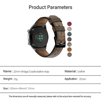 KALEBOL For Huawei Watch 4 Pro / Watch 4 / Watch GT 4 46mm Crackle Genuine Cow Leather Wrist Strap 22mm