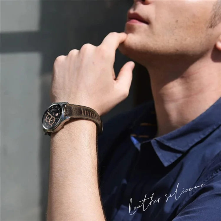 KALEBOL For Huawei Watch GT 3 42mm / GT 3 Pro 43mm Crackle Genuine Cow Leather Wrist Strap 20mm