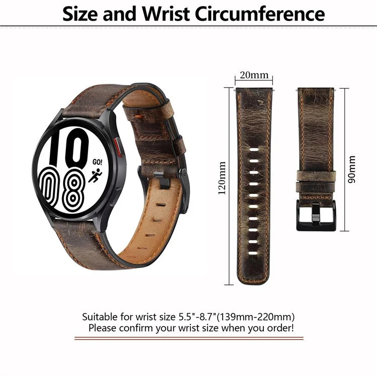 KALEBOL For Huawei Watch GT 3 42mm / GT 3 Pro 43mm Crackle Genuine Cow Leather Wrist Strap 20mm