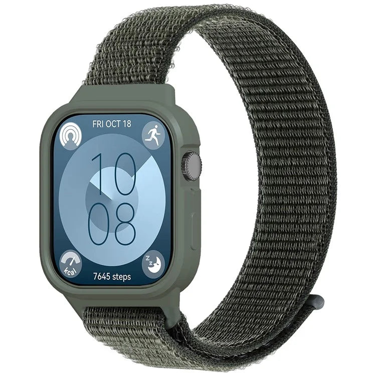 Integrated Watch Strap for Huawei Watch Fit 3 Woven Nylon Watchband with TPU Watch Case