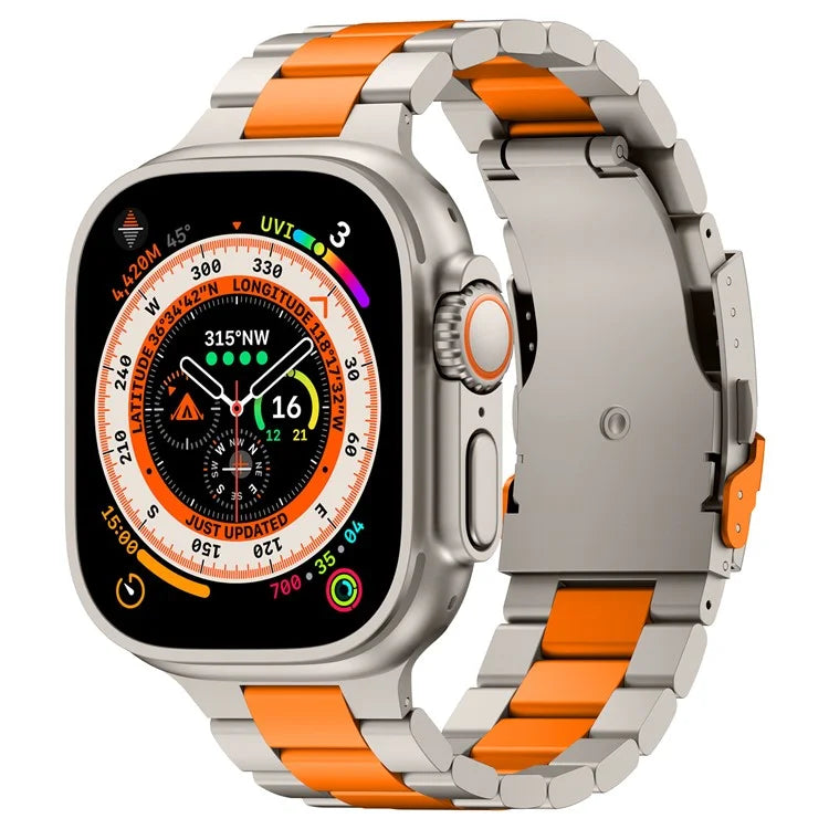 For Apple Watch Series 10 42mm / 9 8 7 41mm / SE (2023) SE (2022) SE 6 5 4 40mm / 3 2 1 38mm 3-Bead Titanium Alloy Watch Strap Replacement Band