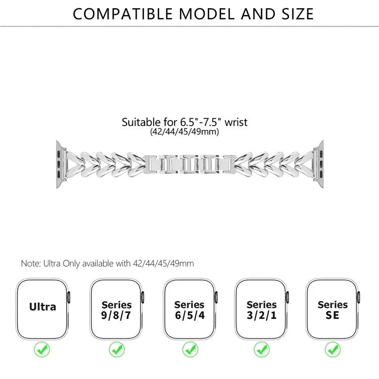 KALEBOL For Apple Watch 10 46mm / Ultra 2 / Ultra 49mm / 9 8 7 45mm / SE (2023) SE (2022) SE 6 5 4 44mm / 3 2 1 42mm Zinc Alloy Band V-Shape