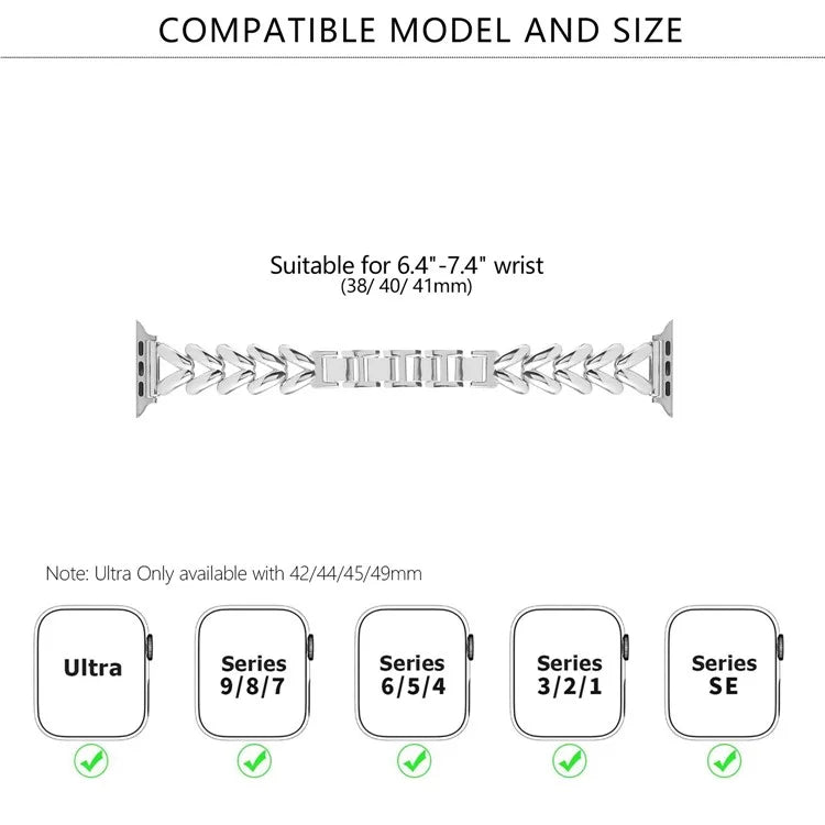 KALEBOL For Apple Watch Series 10 42mm / 9 8 7 41mm / SE (2023) SE (2022) SE 6 5 4 40mm / 3 2 1 38mm Watch Band Zinc Alloy Strap V-Shape