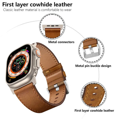 KALEBOL For Apple Watch 10 46mm / Ultra 2 / Ultra 49mm / 9 8 7 45mm / SE (2023) SE (2022) SE 6 5 4 44mm / 3 2 1 42mm Cowhide Leather Band