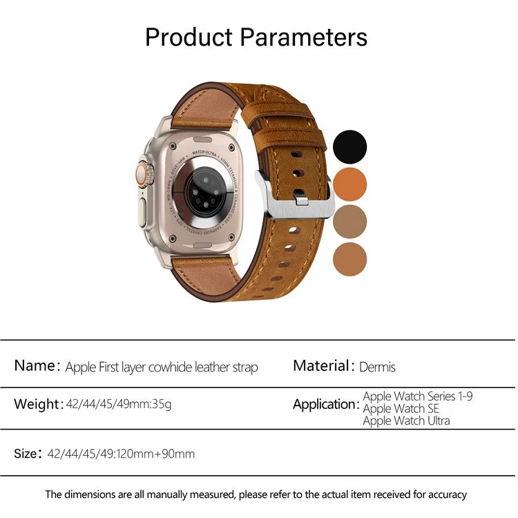 KALEBOL For Apple Watch 10 46mm / Ultra 2 / Ultra 49mm / 9 8 7 45mm / SE (2023) SE (2022) SE 6 5 4 44mm / 3 2 1 42mm Cowhide Leather Band