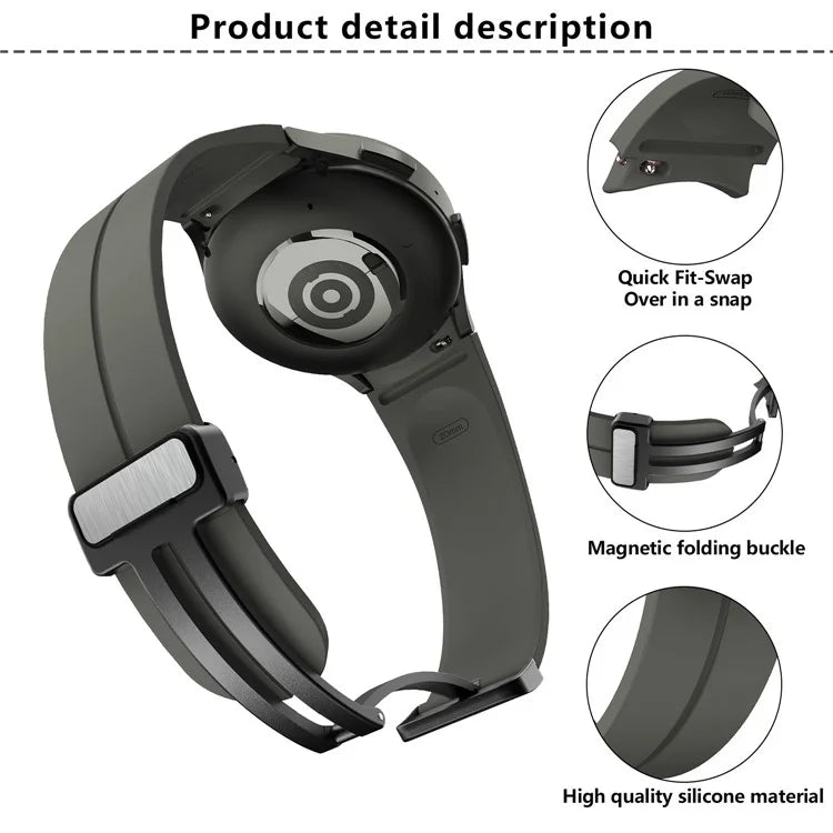 KALEBOL For Samsung Galaxy Watch FE 40mm / Watch6 / Watch6 Classic / Watch 5 / Watch 5 Pro Silicone Watch Strap Magnetic Buckle