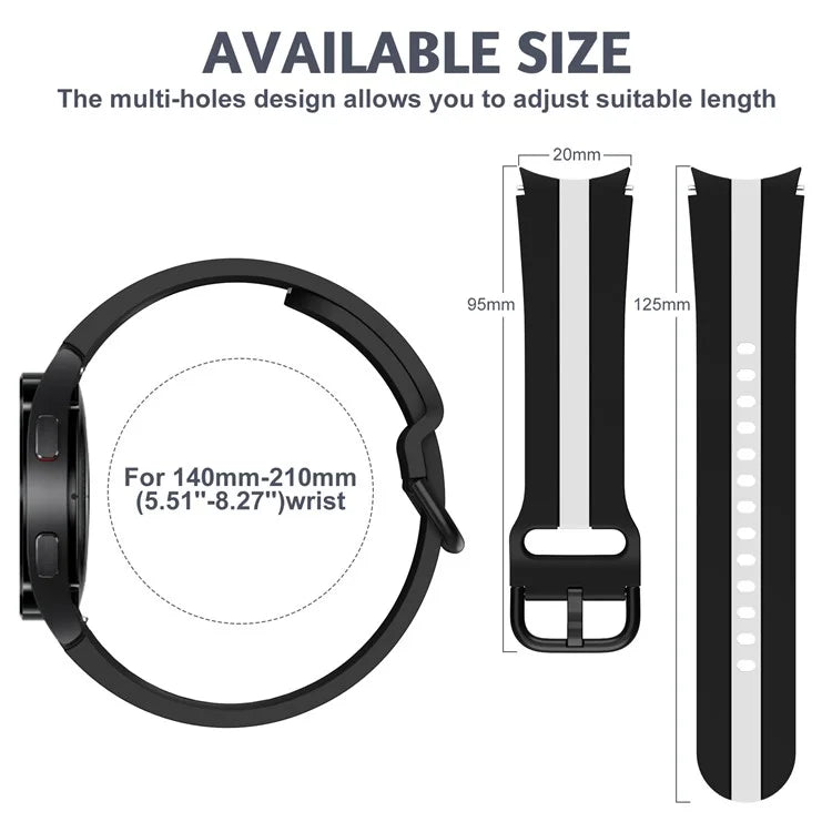 KALEBOL For Samsung Galaxy Watch FE 40mm / Watch6 / Watch6 Classic / Watch 5 / Watch 5 Pro Watch Strap Dual Color Silicone Band