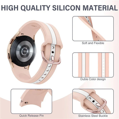 KALEBOL For Samsung Galaxy Watch FE 40mm / Watch6 / Watch6 Classic / Watch 5 / Watch 5 Pro Watch Strap Dual Color Silicone Band