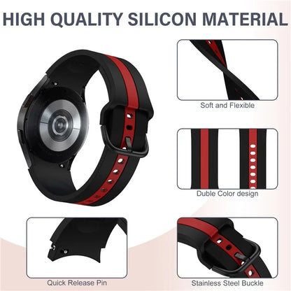 KALEBOL For Samsung Galaxy Watch FE 40mm / Watch6 / Watch6 Classic / Watch 5 / Watch 5 Pro Watch Strap Dual Color Silicone Band
