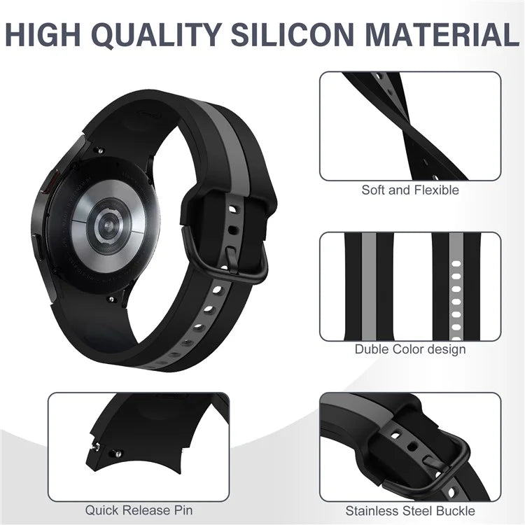 KALEBOL For Samsung Galaxy Watch FE 40mm / Watch6 / Watch6 Classic / Watch 5 / Watch 5 Pro Watch Strap Dual Color Silicone Band