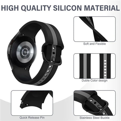 KALEBOL For Samsung Galaxy Watch FE 40mm / Watch6 / Watch6 Classic / Watch 5 / Watch 5 Pro Watch Strap Dual Color Silicone Band