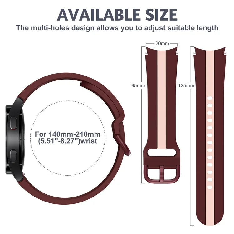KALEBOL For Samsung Galaxy Watch FE 40mm / Watch6 / Watch6 Classic / Watch 5 / Watch 5 Pro Watch Strap Dual Color Silicone Band