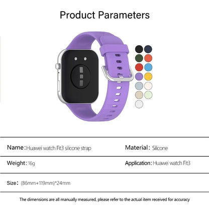 KALEBOL For Huawei Watch Fit 3 Watch Band Soft Silicone Adjustable Wrist Strap