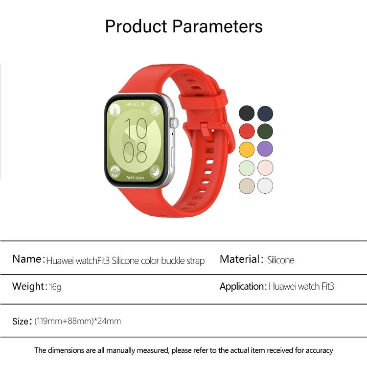 KALEBOL For Huawei Watch Fit 3 Silicone Watch Strap Wrist Band with Colorful Pin Buckle