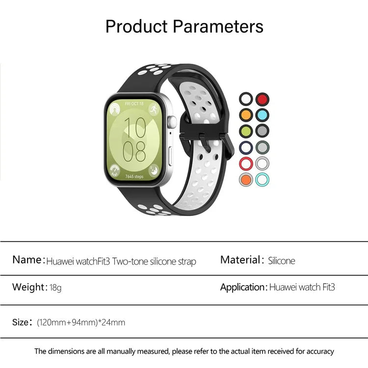 KALEBOL For Huawei Watch Fit 3 Silicone Watch Strap Dual Color Adjustable Band