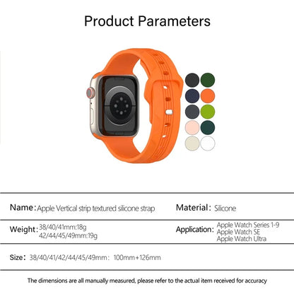 KALEBOL For Apple Watch Series 10 42mm / 9 8 7 41mm / SE (2023) SE (2022) SE 6 5 4 40mm / 3 2 1 38mm Silicone Watch Band Vertical Strip Texture