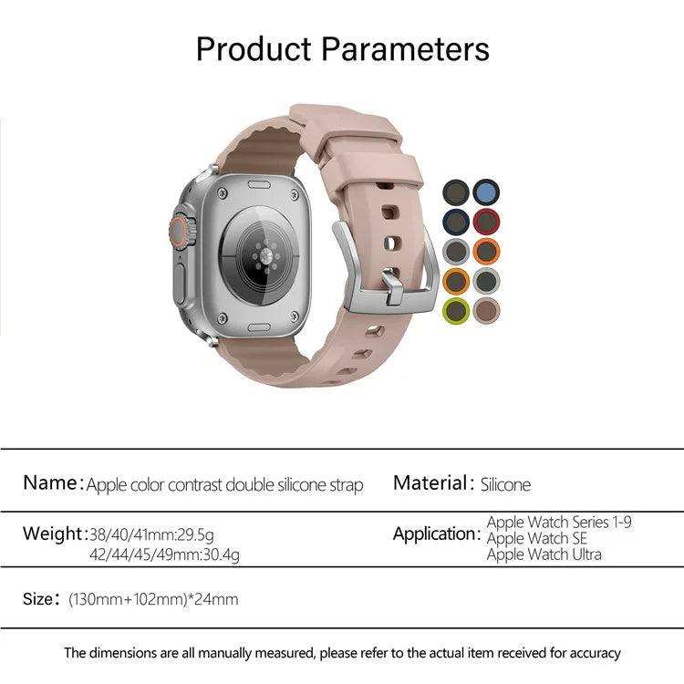 KALEBOL For Apple Watch 10 46mm / Ultra 2 / Ultra 49mm / 9 8 7 45mm / SE (2023) SE (2022) SE 6 5 4 44mm / 3 2 1 42mm Silicone Band Dual Color
