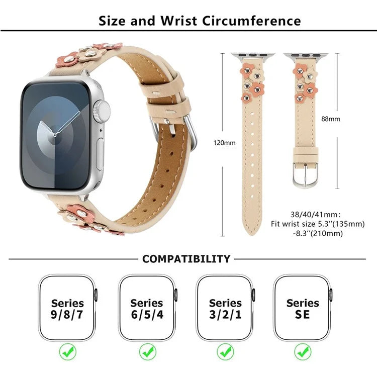KALEBOL For Apple Watch Series 10 42mm / 9 8 7 41mm / SE (2023) SE (2022) SE 6 5 4 40mm / 3 2 1 38mm Genuine Cow Leather Watch Strap