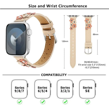 KALEBOL For Apple Watch Series 10 42mm / 9 8 7 41mm / SE (2023) SE (2022) SE 6 5 4 40mm / 3 2 1 38mm Genuine Cow Leather Watch Strap