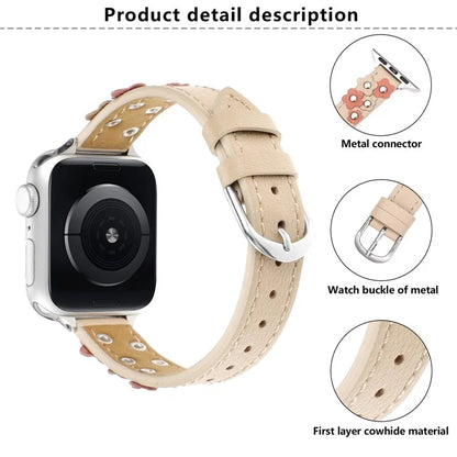 KALEBOL For Apple Watch Series 10 42mm / 9 8 7 41mm / SE (2023) SE (2022) SE 6 5 4 40mm / 3 2 1 38mm Genuine Cow Leather Watch Strap