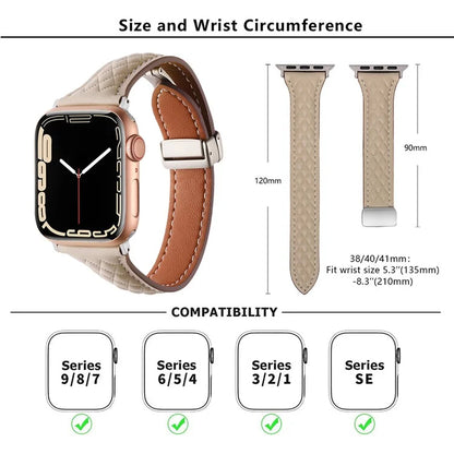 KALEBOL For Apple Watch Series 10 42mm / 9 8 7 41mm / SE (2023) SE (2022) SE 6 5 4 40mm / 3 2 1 38mm Genuine Leather Watch Strap