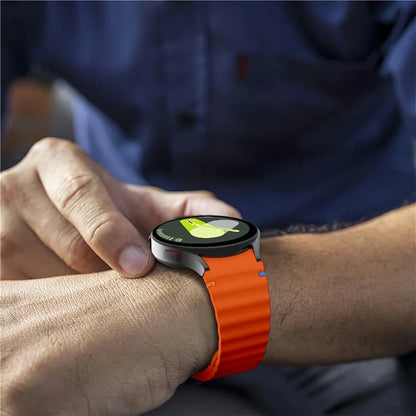 For Samsung Galaxy Watch FE / 7 / 6 / 5 / 4 Wave Design Watch Band Stitching Line Decor Silicone Strap