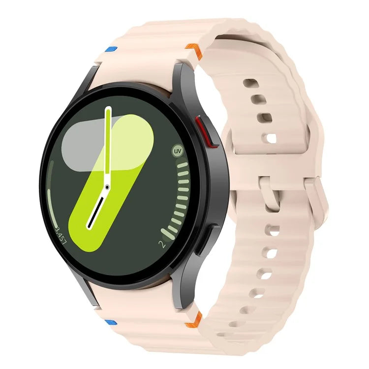 For Samsung Galaxy Watch FE / 7 / 6 / 5 / 4 Wave Design Watch Band Stitching Line Decor Silicone Strap
