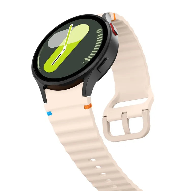 For Samsung Galaxy Watch FE / 7 / 6 / 5 / 4 Wave Design Watch Band Stitching Line Decor Silicone Strap