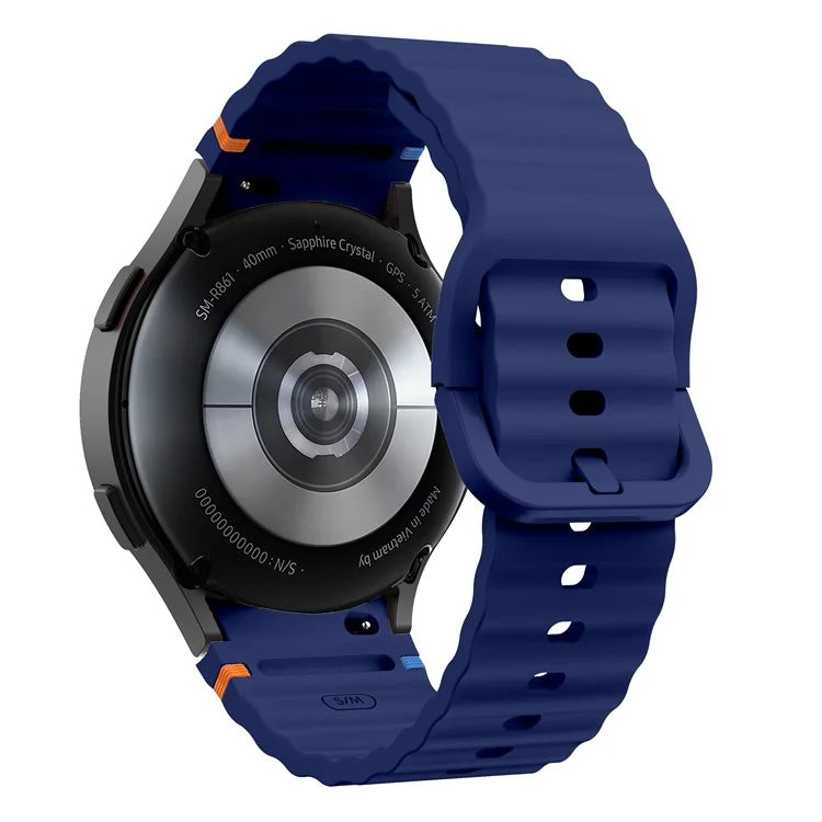 For Samsung Galaxy Watch FE / 7 / 6 / 5 / 4 Wave Design Watch Band Stitching Line Decor Silicone Strap