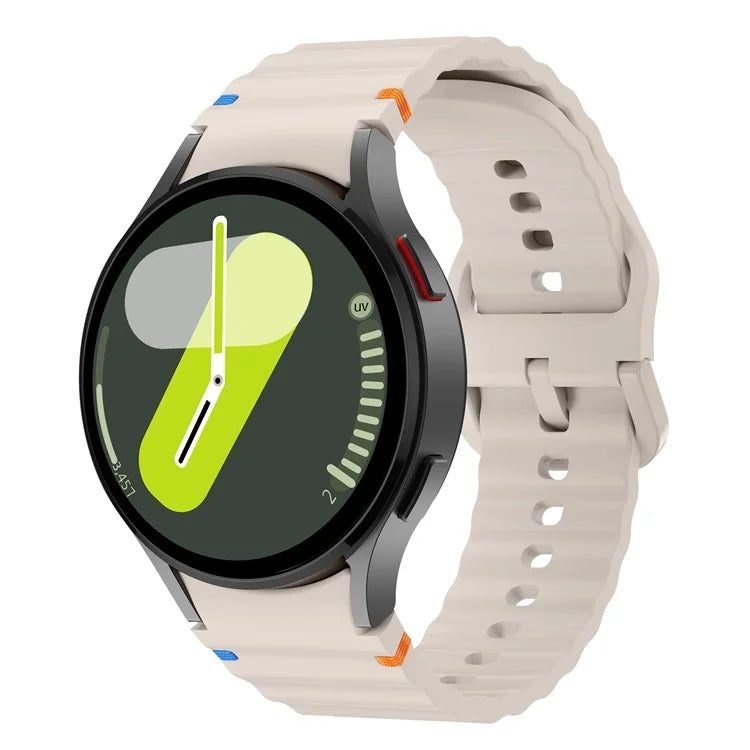 For Samsung Galaxy Watch FE / 7 / 6 / 5 / 4 Wave Design Watch Band Stitching Line Decor Silicone Strap