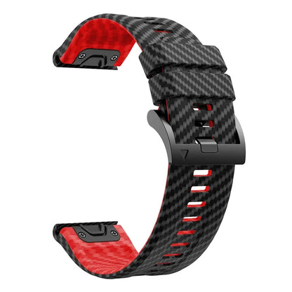 For Garmin Fenix 7X Quickfit 26mm Carbon Fiber Texture Watch Strap Adjustable Silicone Band
