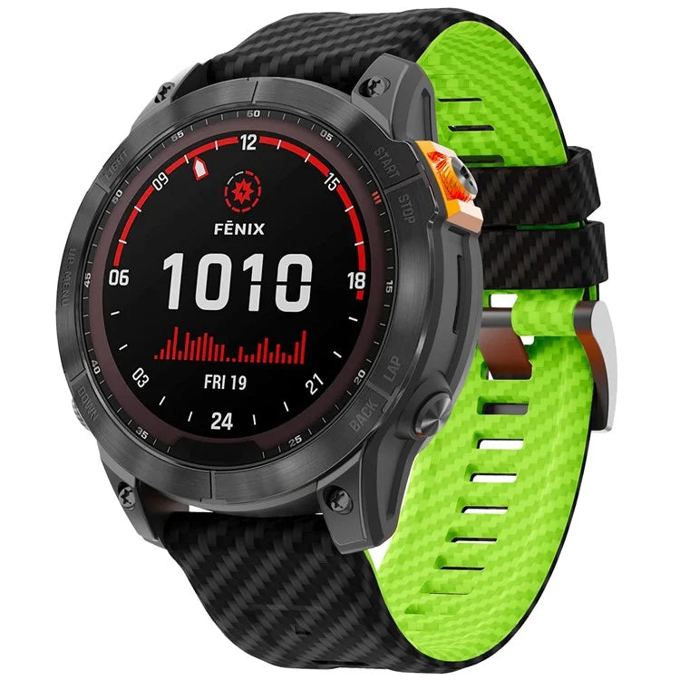 For Garmin Fenix 7X Quickfit 26mm Carbon Fiber Texture Watch Strap Adjustable Silicone Band
