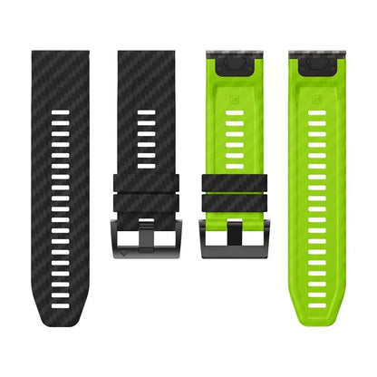 For Garmin Fenix 7X Quickfit 26mm Carbon Fiber Texture Watch Strap Adjustable Silicone Band