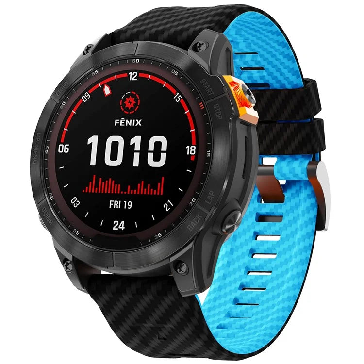 For Garmin Fenix 7X Quickfit 26mm Carbon Fiber Texture Watch Strap Adjustable Silicone Band