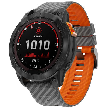 For Garmin Fenix 7X Quickfit 26mm Carbon Fiber Texture Watch Strap Adjustable Silicone Band