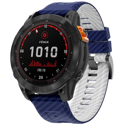 For Garmin Fenix 7 Quickfit 22mm Replacement Watch Strap Carbon Fiber Texture Silicone Band