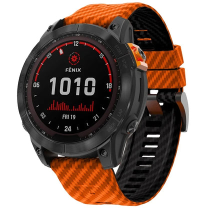 For Garmin Fenix 7 Quickfit 22mm Replacement Watch Strap Carbon Fiber Texture Silicone Band
