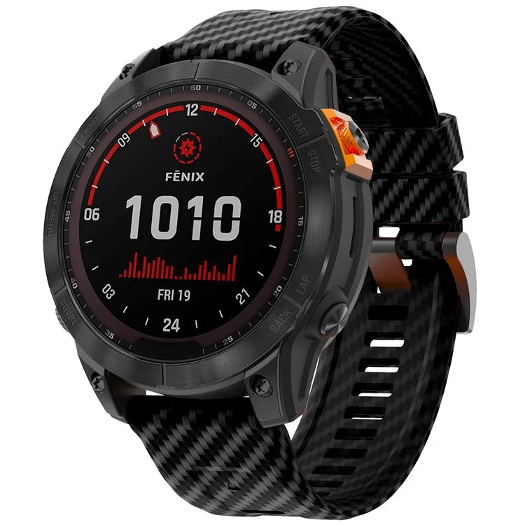For Garmin Fenix 7 Quickfit 22mm Replacement Watch Strap Carbon Fiber Texture Silicone Band