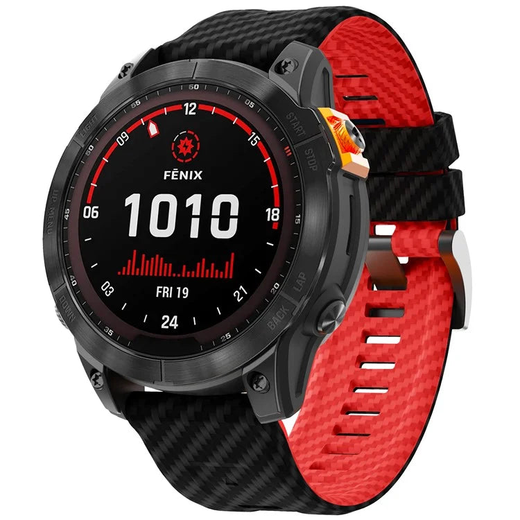 For Garmin Fenix 7 Quickfit 22mm Replacement Watch Strap Carbon Fiber Texture Silicone Band