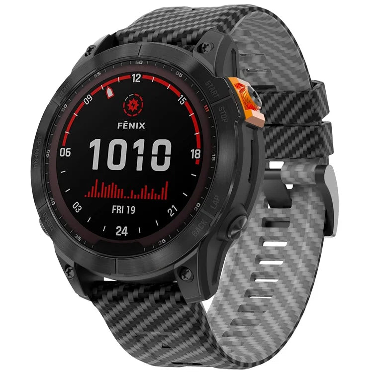For Garmin Fenix 7 Quickfit 22mm Replacement Watch Strap Carbon Fiber Texture Silicone Band